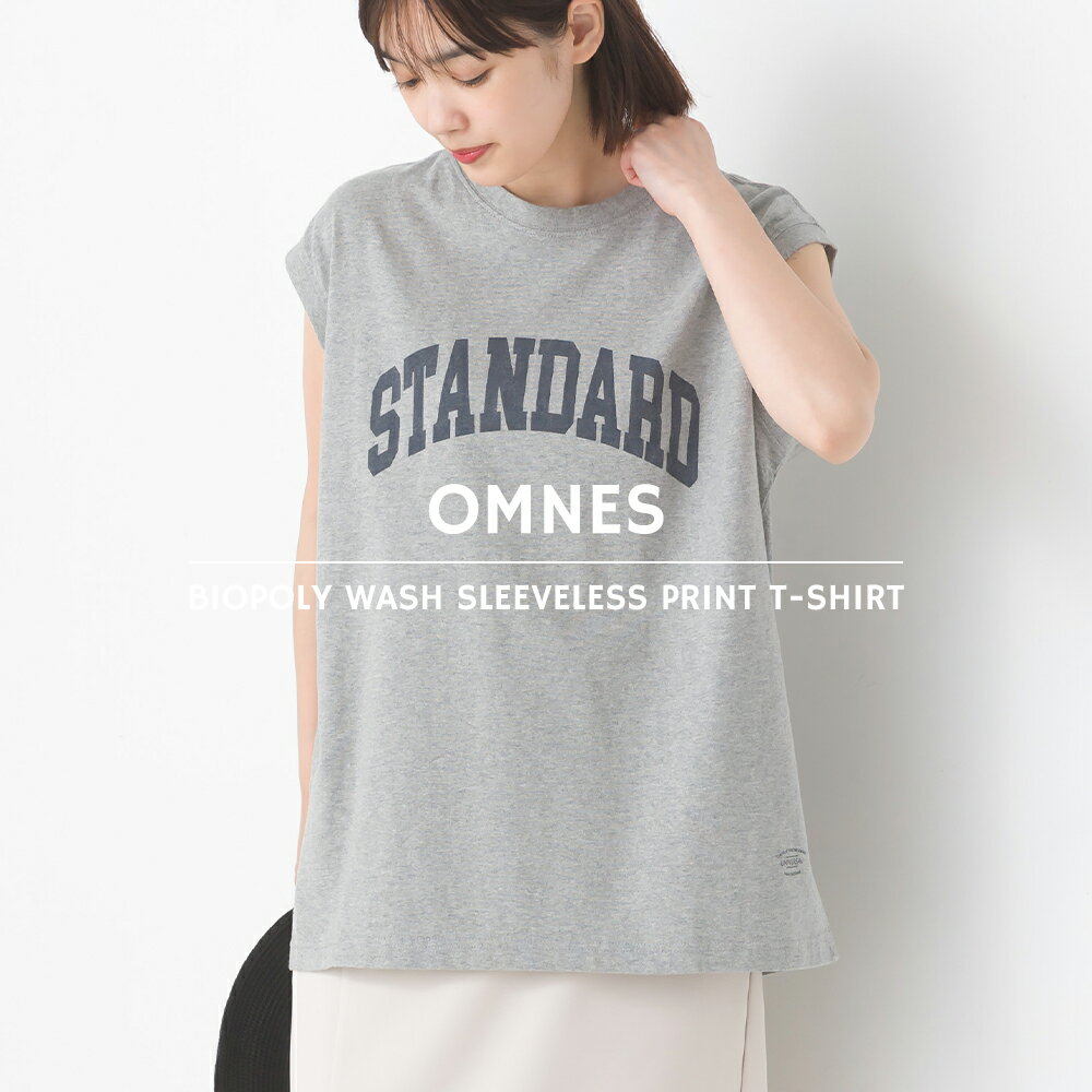 【OMNES】バイオポリウォッシュノースリーブプリントTシャツ レディース フリーサイズ フロントロゴ ロゴT クルーネック フレンチスリーブ HAPTIC ハプティックのサムネイル