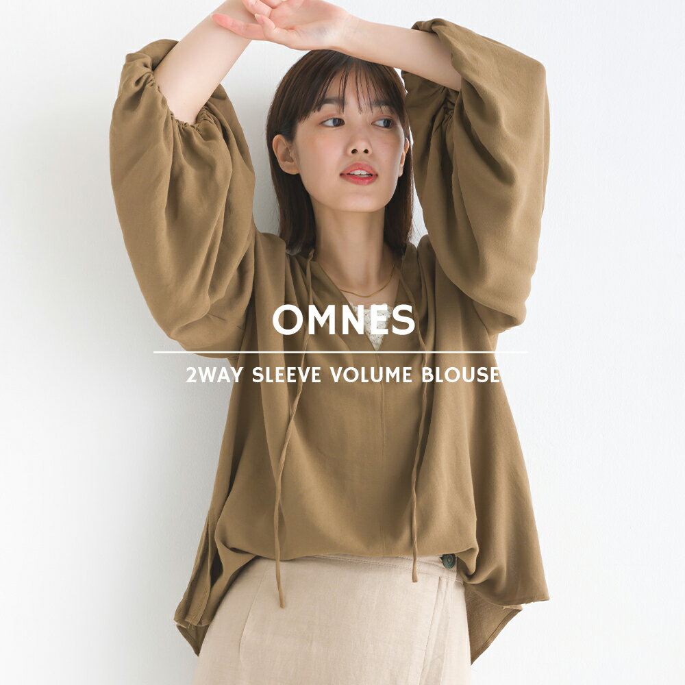 【ハプティックhbH】【OMNES Supremo】梨地 前後2way袖ボリュームブラウス レディース 長袖 プルオーバー リボン Vネック フリーサイズ 袖ぽわん サイドスリット HAPTIC ハプティックのサムネイル