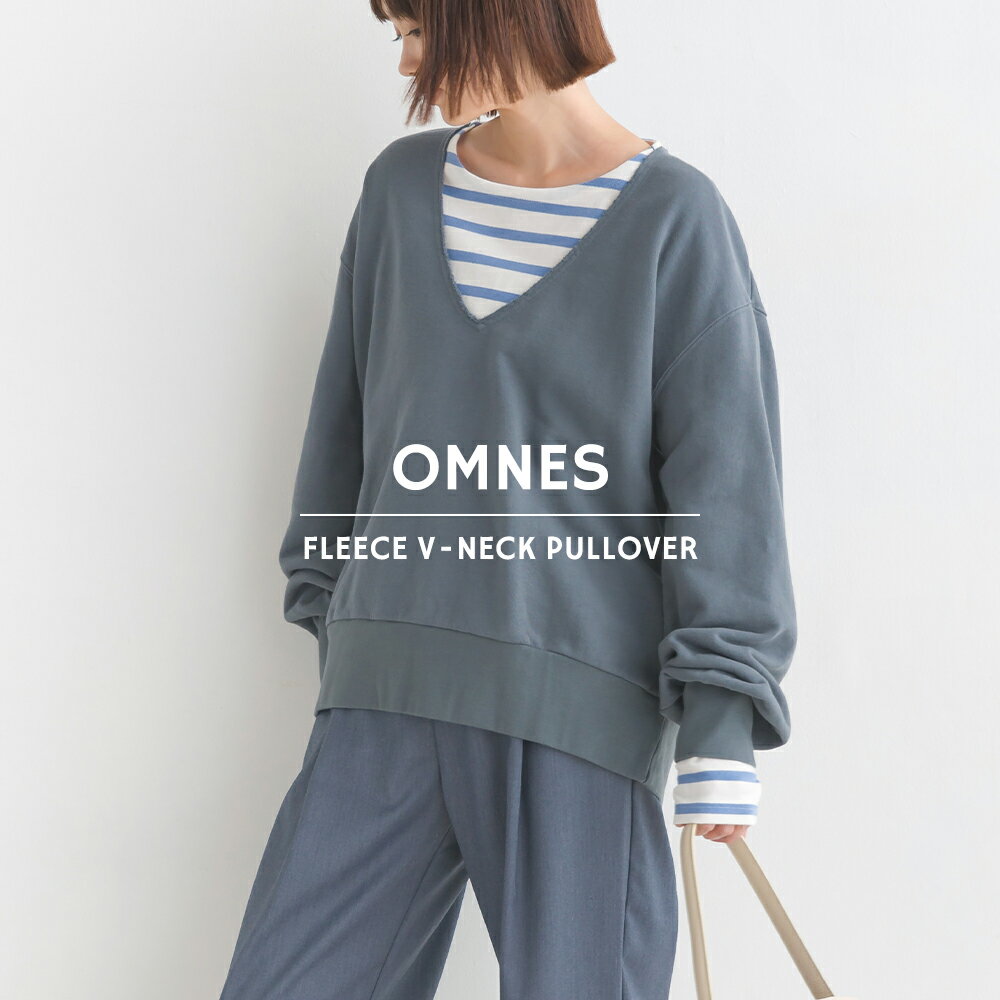 【ハプティックhbD】【OMNES】裏毛スウェットVネックプルオーバー レディース カジュアル 無地 フリーサイズ 深Vネック ボリューム袖 ぽわん袖 HAPTIC ハプティックのサムネイル