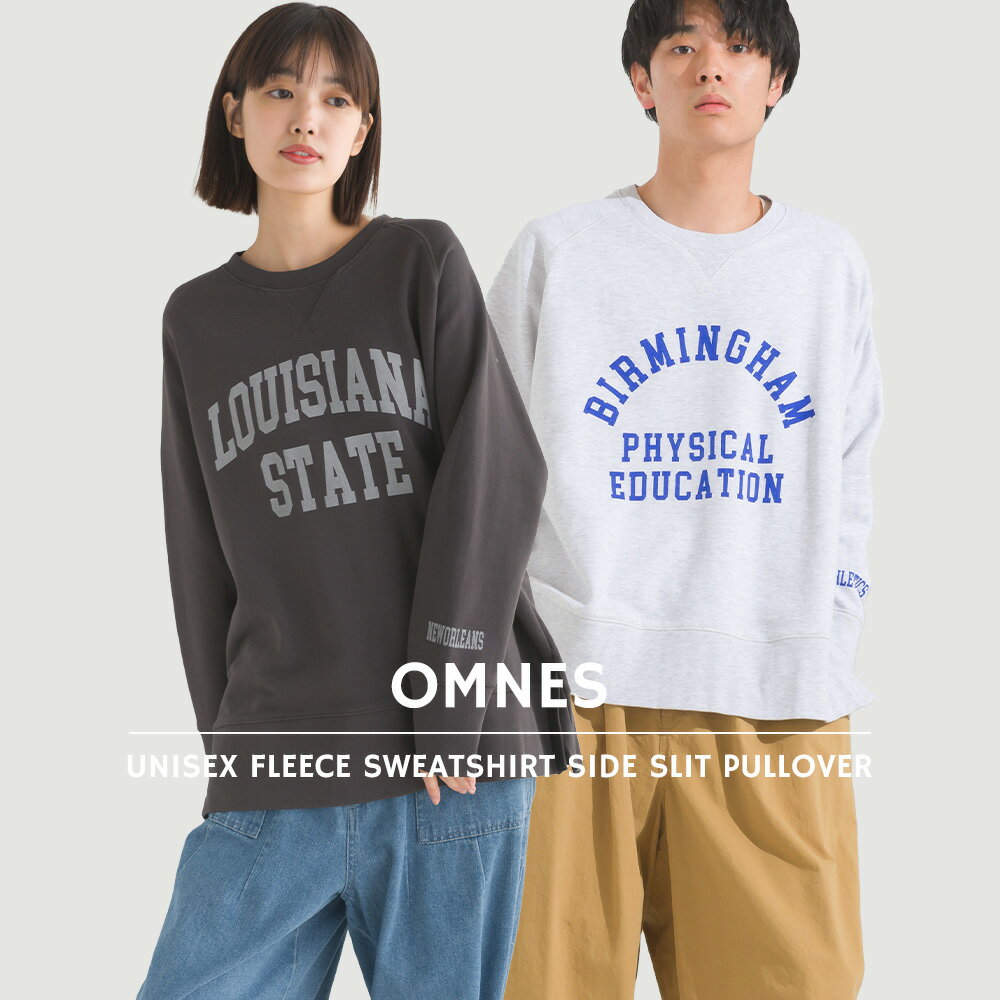 【OMNES】ユニセックス 裏毛スウェットサイドスリットプルオーバー レディース メンズ カジュアル ロゴプリント ロゴスウェット フリーサイズ クルーネック ロゴTシャツ HAPTIC ハプティックのサムネイル