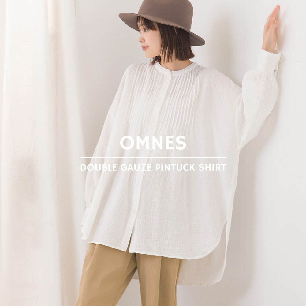 【ハプティックhbD】【OMNES】ダブルガーゼピンタック長袖シャツ レディース カジュアル フリーサイズ ダブルガーゼシャツ コットン 綿 無地 チェック柄 HAPTIC ハプティック 母の日のサムネイル