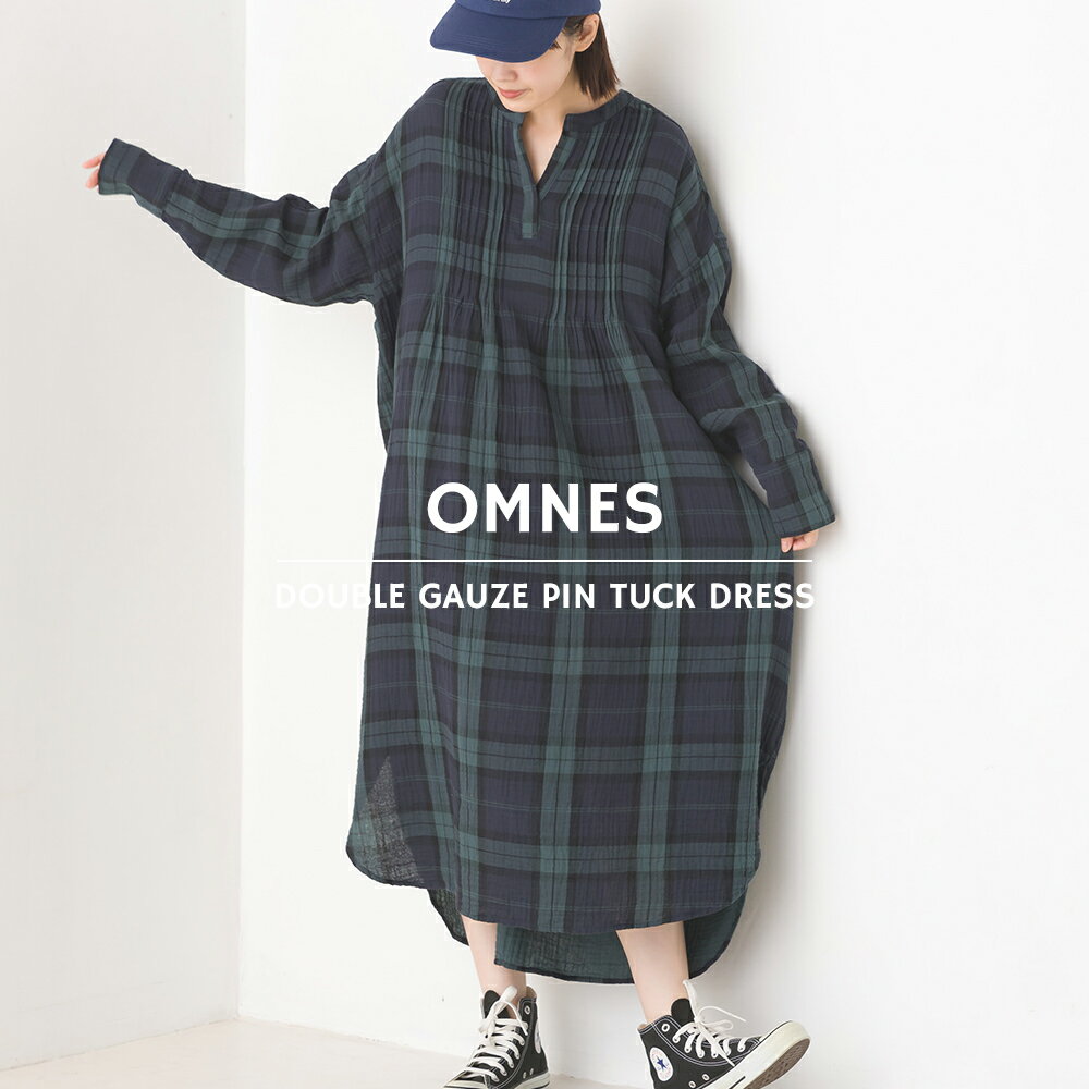 【OMNES】ダブルガーゼピンタックワンピース レディース フリーサイズ カジュアル ロングワンピース キーネック コットン 綿 スリット HAPTIC ハプティック【Aクーポン対象】のサムネイル