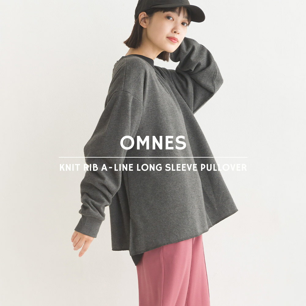 【限界値引き!在庫一掃セール開催中】【OMNES】ニットリブAライン長袖プルオーバー レディース カジュアル フリーサイズ クルーネック リブニット 起毛 長め丈 無地 Aライン HAPTIC ハプティックのサムネイル