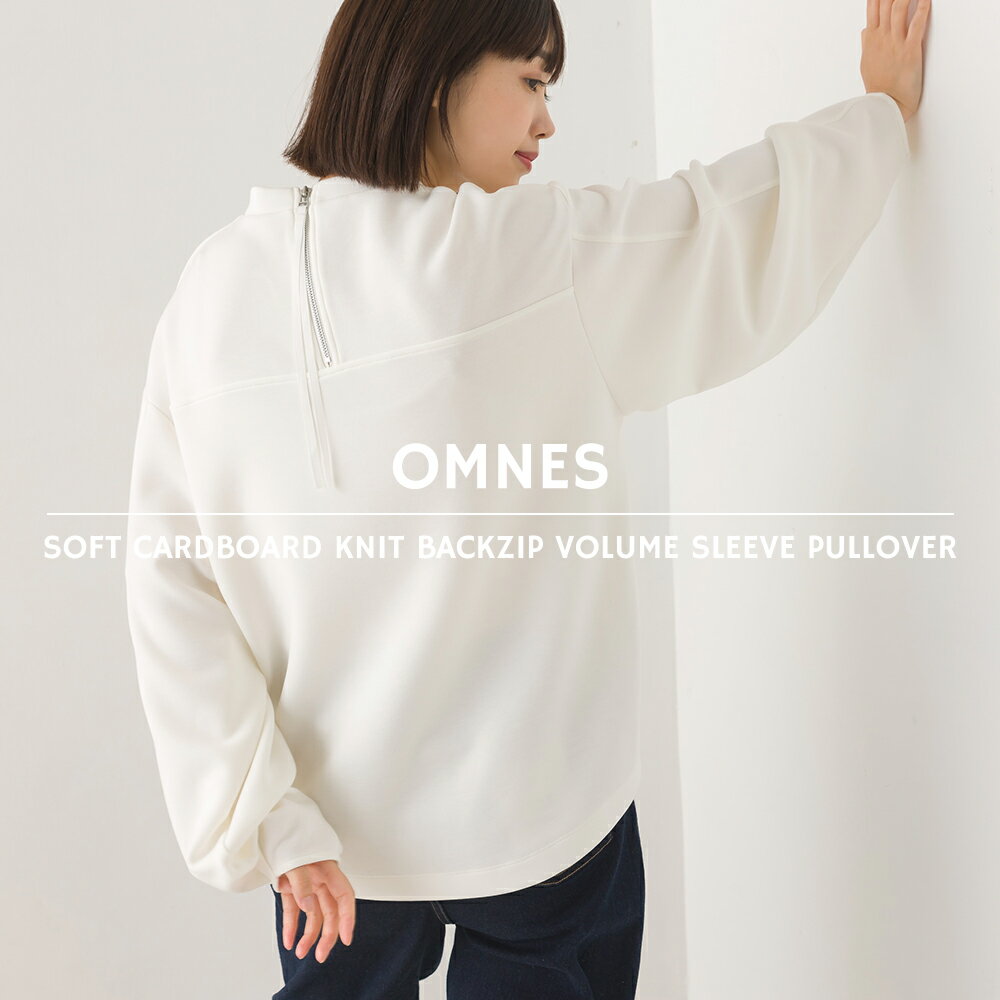 【OMNES】ソフトダンボールニットバックジップボリューム袖プルオーバー レディース カジュアル カットソー フリーサイズ 長袖 トップス 無地 きれいめ 秋冬 スウェット HAPTIC ハプティックのサムネイル