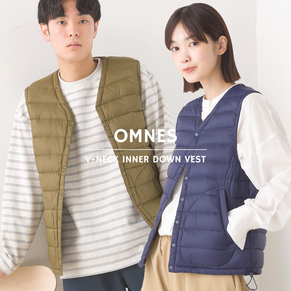 【OMNES】ユニセックス 高密度ナイロンVネックダウンベスト レディース メンズ インナーダウン アウター 軽量 カジュアル 秋冬 防寒 HAPTIC ハプティック 母の日のサムネイル