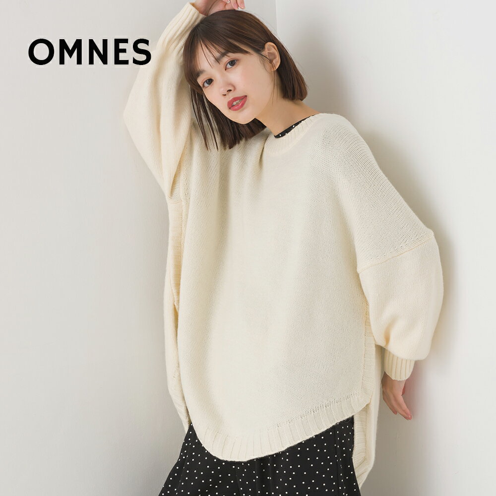 【ハプティックhbB】【OMNES】ウールアルパカ混裾ラウンドプルオーバーニット レディース フリーサイズ 長袖 カジュアル ナチュラル クルーネック セーター 秋冬 HAPTIC ハプティックのサムネイル