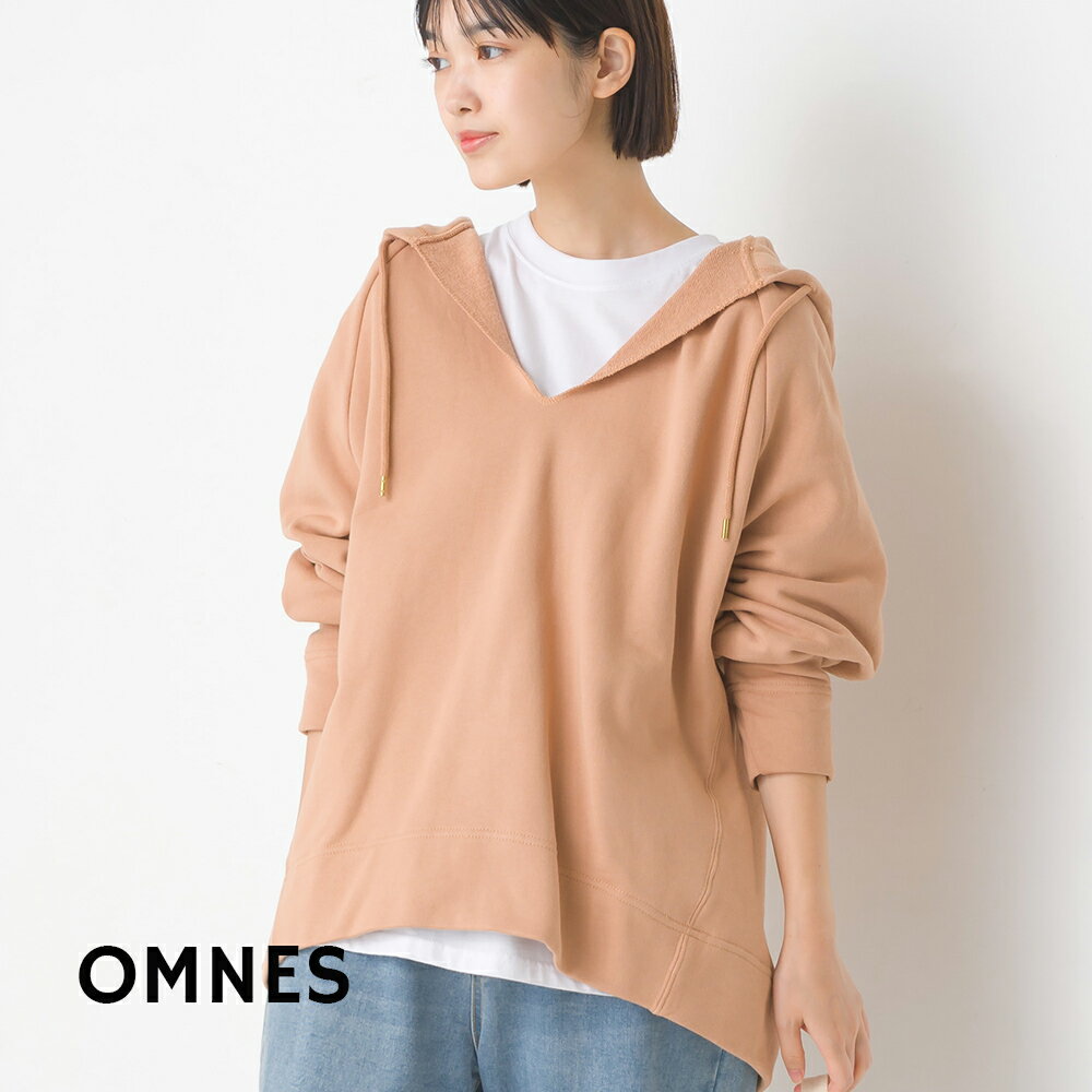 【ハプティックhbC】【OMNES】裏毛スウェット フロントV開き フードプルオーバー レディース トップス カジュアル フリーサイズ フーディー パーカー HAPTIC ハプティックのサムネイル