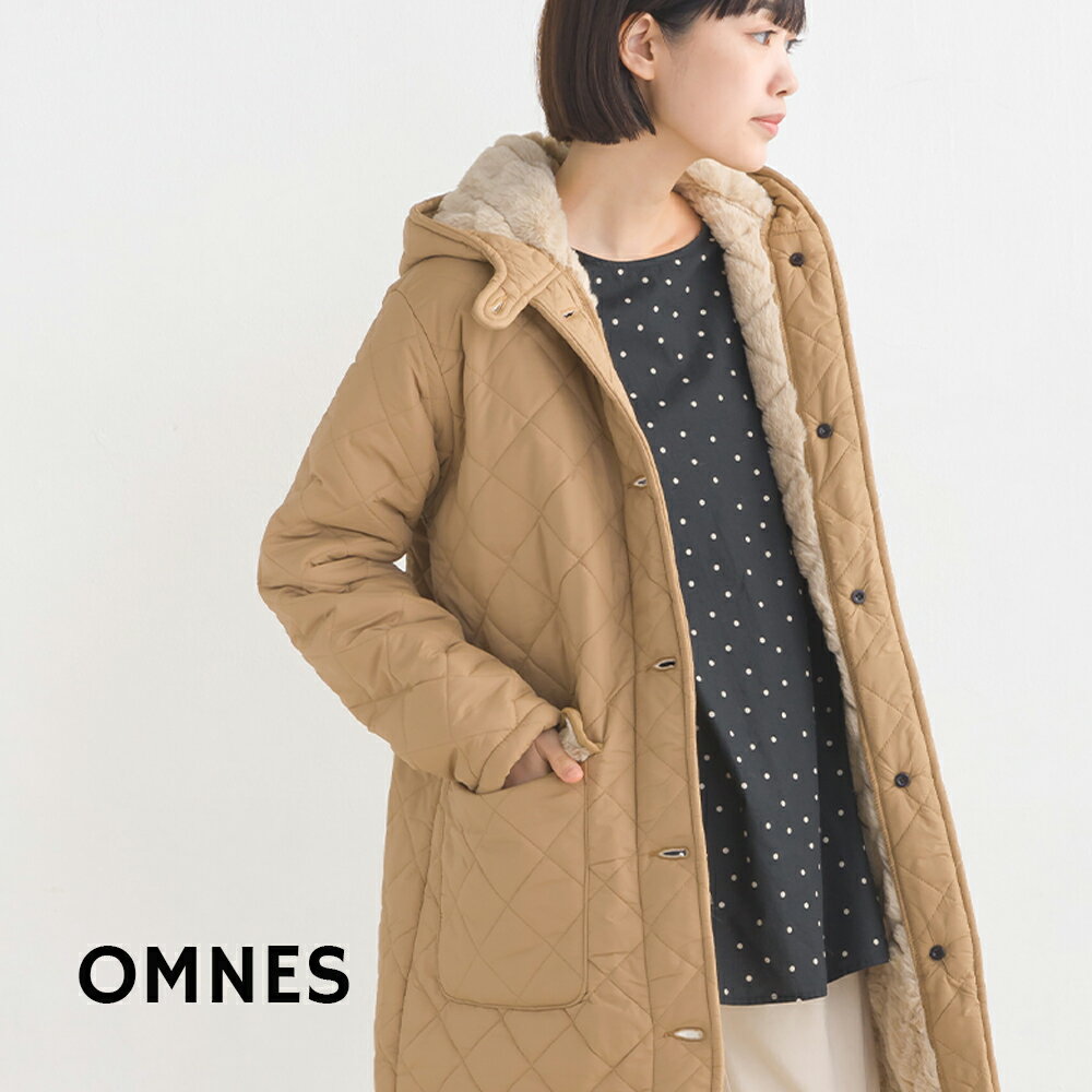 【OMNES】裏ファー高密度ナイロンキルティングジャケット レディース カジュアル フーディー キルティングコート ロング アウター 防寒 Mサイズ Lサイズ HAPTIC ハプティック 母の日のサムネイル