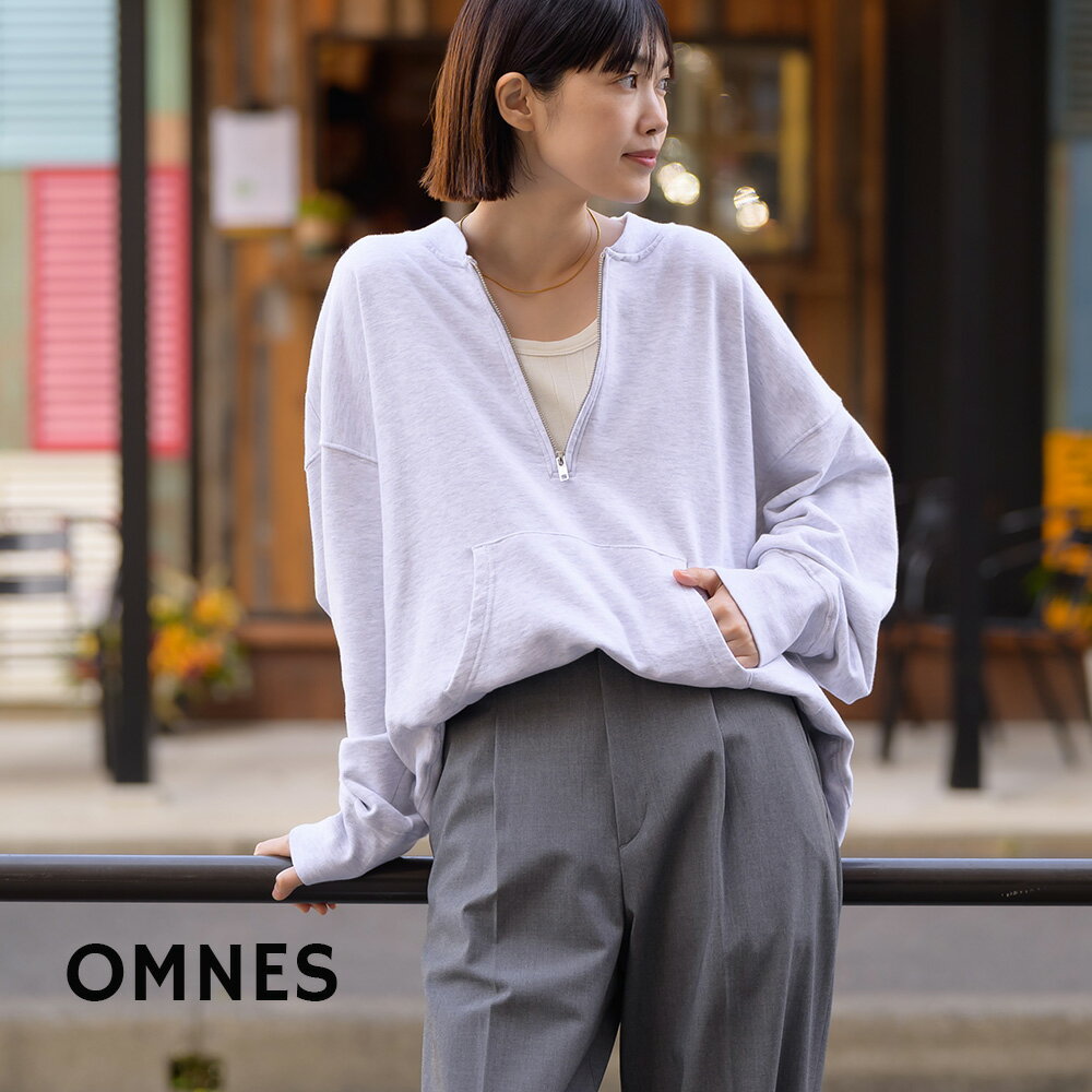 【OMNES】裏毛スウェット ハーフジッププルオーバー レディース カジュアル フリーサイズ 長袖 ドロップショルダー 無地 シンプル HAPTIC ハプティックのサムネイル