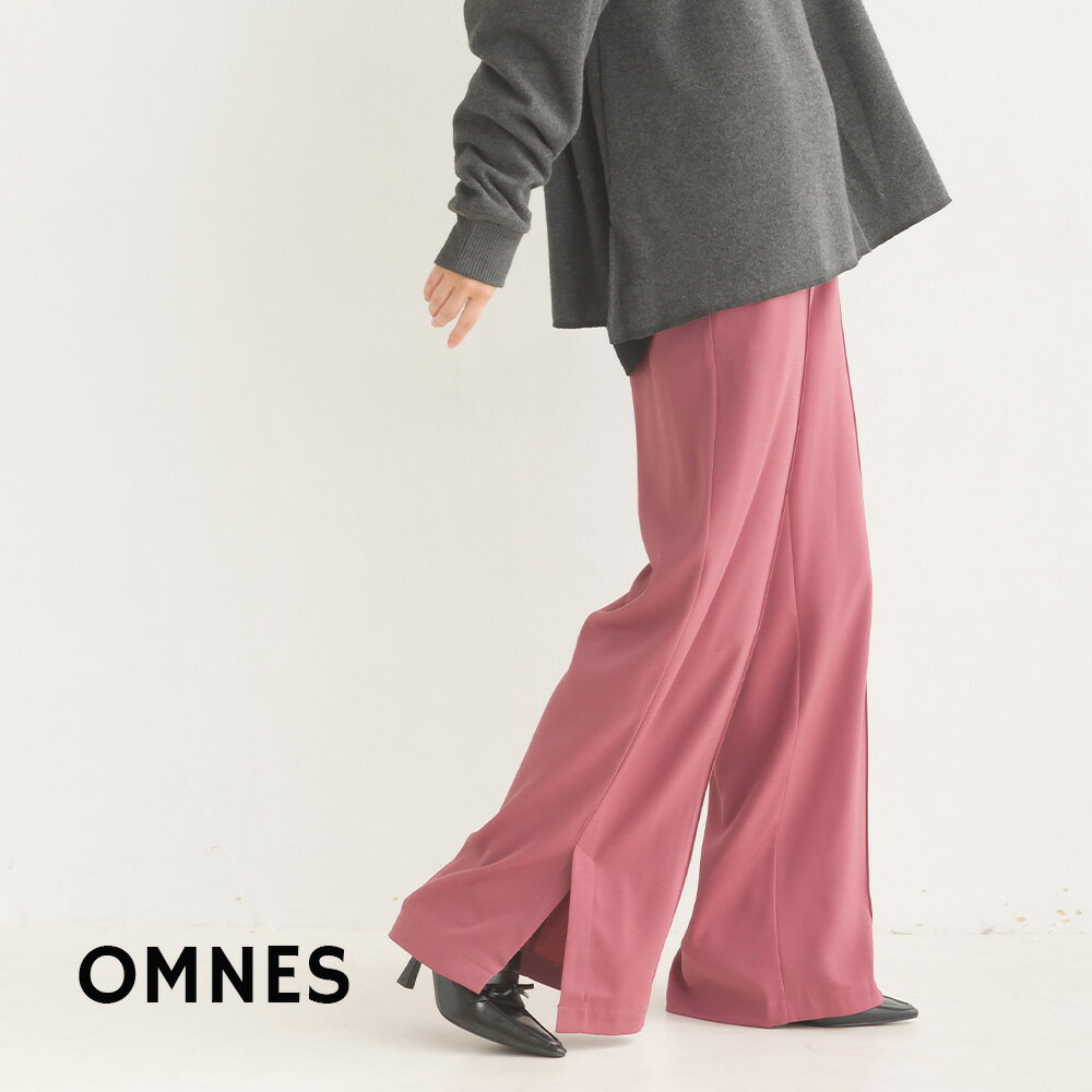 【OMNES Another Edition 】T/PU スリット入 センタープレスワイドパンツ レディース ワイドパンツ ボトムス カジュアル ロングパンツ スリット入り ウエストゴム HAPTIC ハプティック 母の日のサムネイル