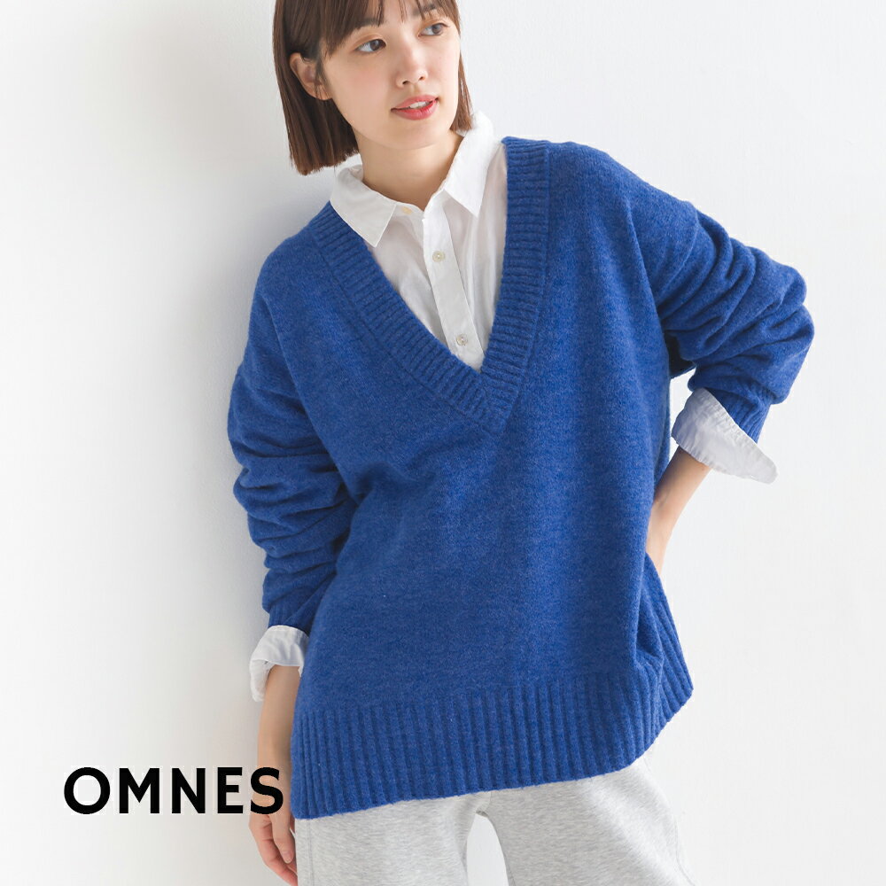 【OMNES】もっちり深Vサイドスリットニット レディース フリーサイズ Vネック 長袖 カジュアル ナチュラル セーター 秋冬 HAPTIC ハプティックのサムネイル