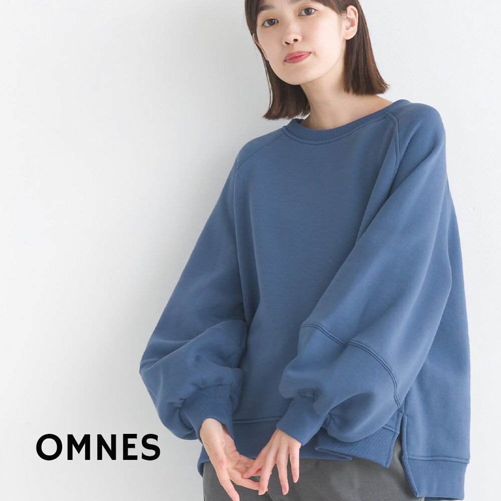【OMNES】裏起毛スウェット ボリューム袖 長袖プルオーバー レディース カジュアル ナチュラル フリーサイズ 秋冬 カットソー トップス 無地 ぽわん袖 HAPTIC ハプティック【■】のサムネイル