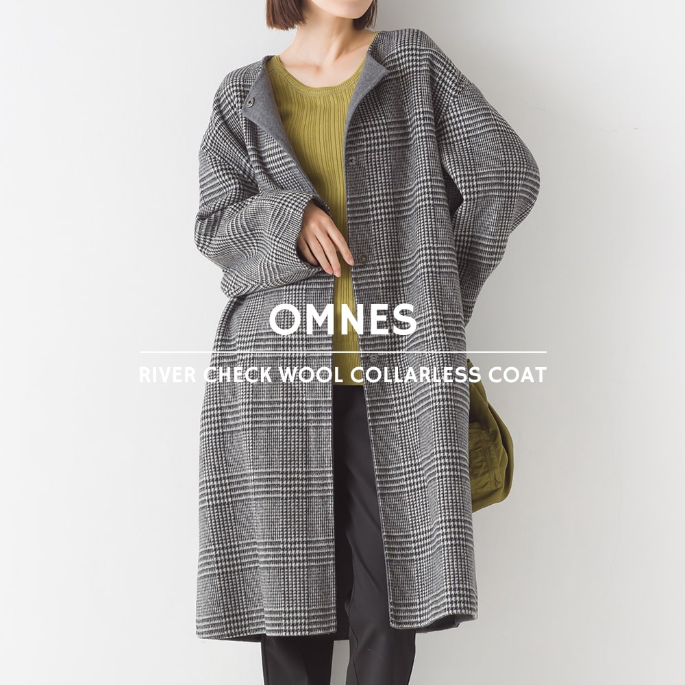【OMNES Supremo】リバーチェックウールノーカラーコート レディース ロングコート カジュアル フリーサイズ グレンチェック 冬 防寒 アウター きれいめ HAPTIC ハプティック 母の日のサムネイル