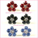 耳元でキラキラ輝く三色のお花のピアス。 【メール便送料無料】 K18イエローゴールド スワロフスキークリスタル フラワーモチーフ スタッド ピアス by 原宿ジュエリーオペラ