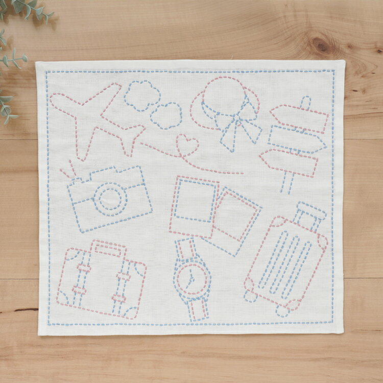 原ウール 刺し子キット 図案に沿って刺すだけ！かんたんキット 刺し子のふきん トラベル 刺し子 キット 刺繍 夏休み 工作 自由研究
