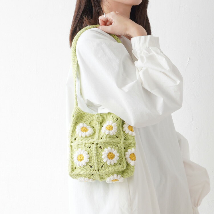 編み物キット #19-1 デイジーのモチーフバッグ 原ウール イトヘンラボ かばん バッグ 小物入れ 編み物 編み物セットのサムネイル