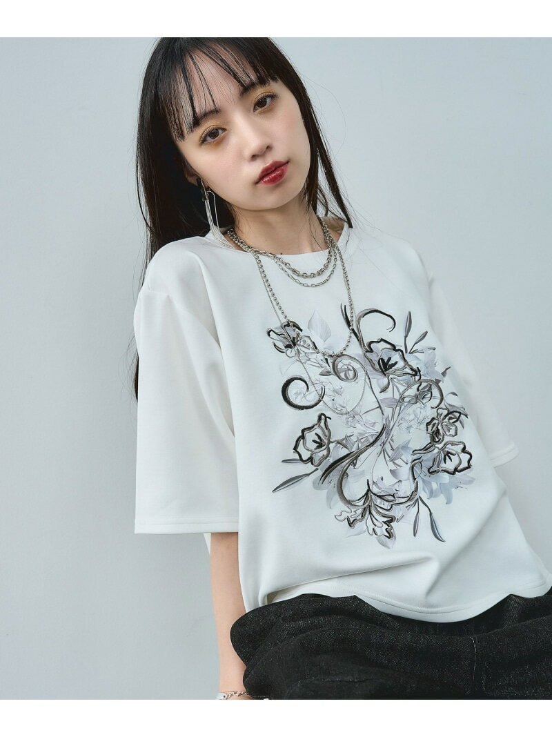 Rakuten - 【接触冷感】アートフラワーシシュウTシャツ HARE ハレ トップス カットソー・Tシャツ ブラック ホワイト イエロー【送料無料】[Rakuten Fashion]