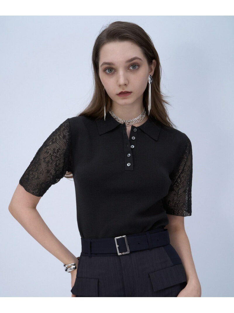 Rakuten - ソデレースニットポロTシャツ HARE ハレ トップス ニット ブルー ブラック【送料無料】[Rakuten Fashion]