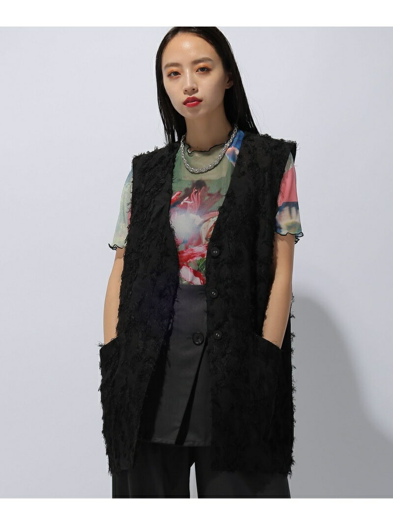 (W)ジャガードミドルベスト HARE ハレ トップス ベスト・ジレ ネイビー ブラック【送料無料】[Rakuten Fashion]のサムネイル