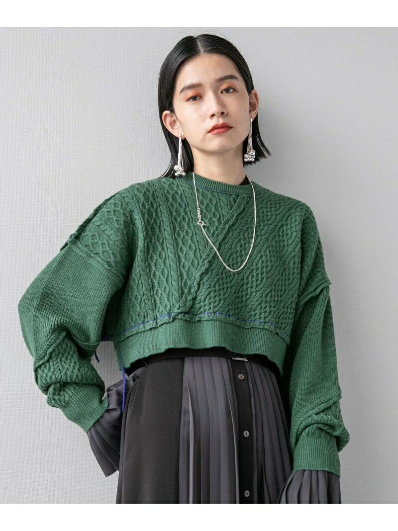 【SALE／50%OFF】(W)パッチワークショートニットLS HARE ハレ トップス ニット ブラック グリーン レッド ブルー【RBA_E】【送料無料】[Rakuten Fashion]