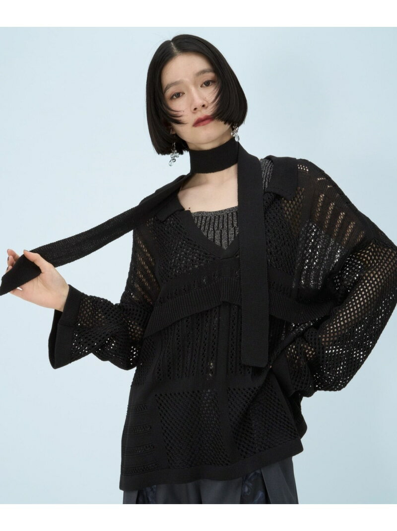 V-Neck - タイツキスカシアミVネックニット HARE ハレ トップス ニット ブラック グリーン【送料無料】[Rakuten Fashion]