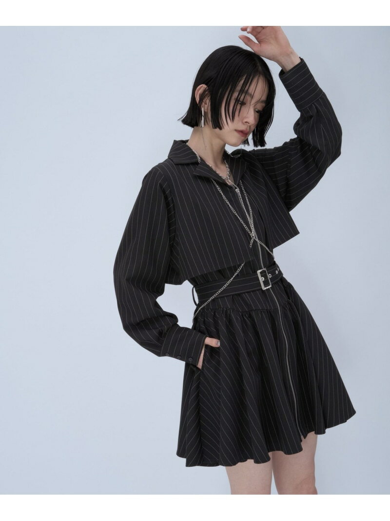ピンストライプZIPミニワンピース HARE ハレ ワンピース・ドレス チュニック グレー ブラック【先行予約】*【送料無料】[Rakuten Fashion]