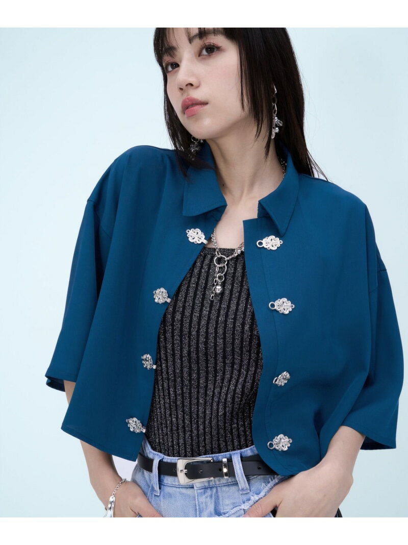 Rakuten - チャイナカナグショートシャツ HARE ハレ トップス シャツ・ブラウス グリーン ブルー ホワイト ブラック【送料無料】[Rakuten Fashion]