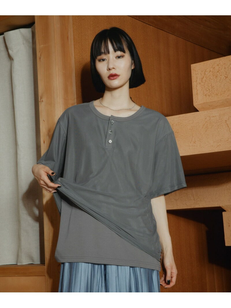 乐天商城 - 【SALE／33%OFF】シアーレイヤードヘンリーネックカット HARE ハレ トップス カットソー・Tシャツ グレー カーキグリーン ブラック【RBA_E】【送料無料】[Rakuten Fashion]