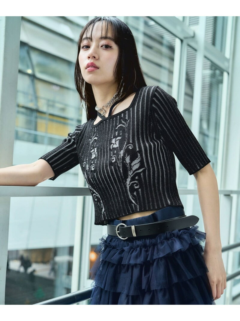 Rakuten - クロップドガラリブニットトップス HARE ハレ トップス ニット イエロー ブルー ブラック【送料無料】[Rakuten Fashion]