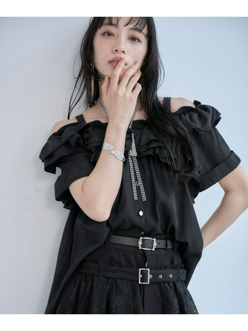 Rakuten - 2WAYフリルデザインブラウス HARE ハレ トップス シャツ・ブラウス ネイビー ブラック【送料無料】[Rakuten Fashion]