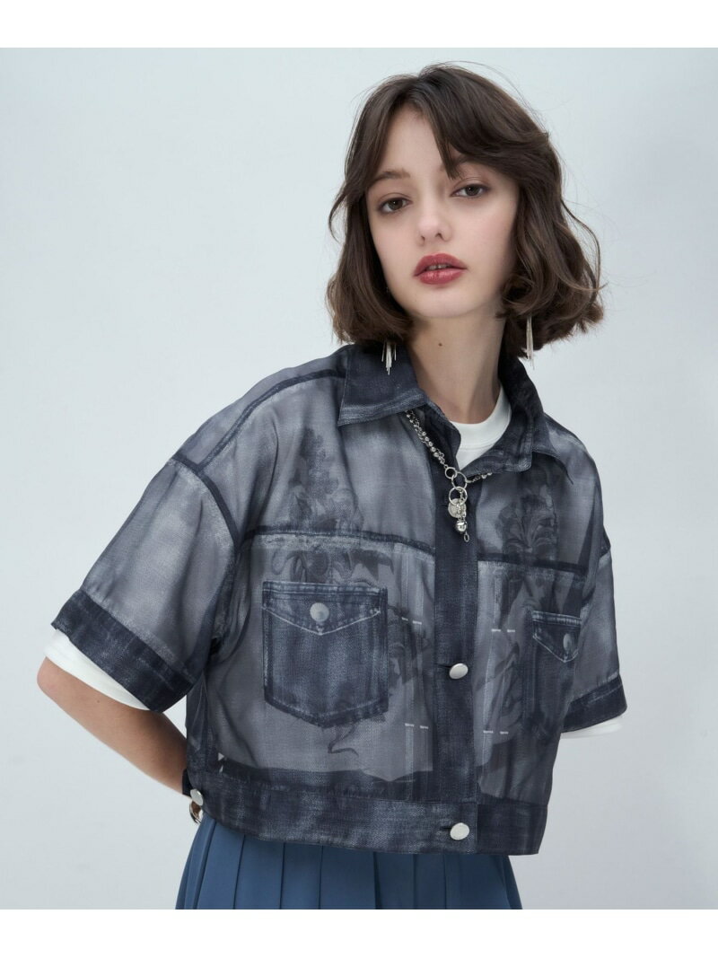 Rakuten - フェイクデニムシアーブルゾン HARE ハレ トップス シャツ・ブラウス ネイビー ブラック【送料無料】[Rakuten Fashion]