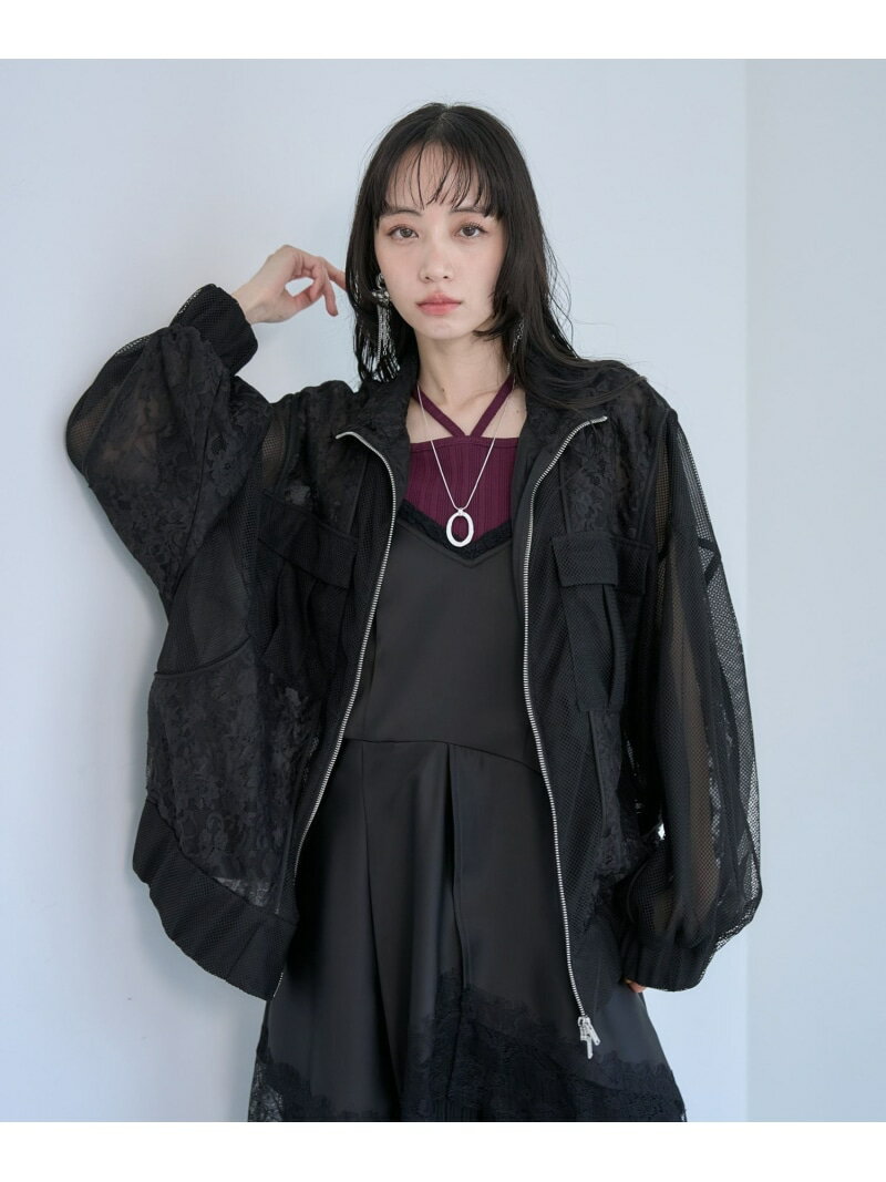乐天商城 - レースメッシュキリカエブルゾン HARE ハレ ジャケット・アウター ブルゾン・ジャンパー ブラック ホワイト【送料無料】[Rakuten Fashion]