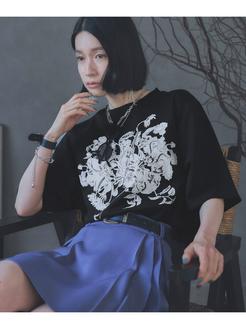 レトロフラワーシシュウT HARE ハレ トップス カットソー・Tシャツ ホワイト ブラック【送料無料】[Rakuten Fashion]