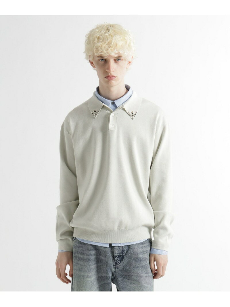 Knit Sweater - エリビジューニットポロ HARE ハレ トップス ニット ブラック ホワイト【送料無料】[Rakuten Fashion]