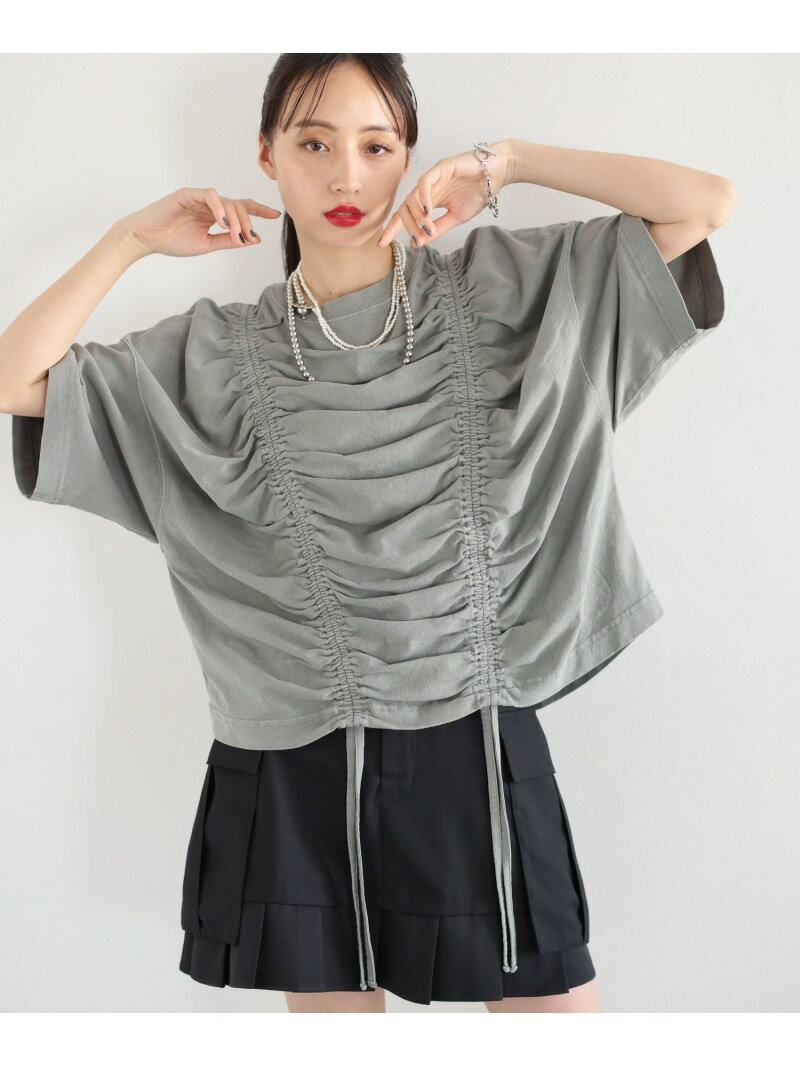 ピグメントギャザーTシャツ HARE ハレ トップス カットソー・Tシャツ グレー【送料無料】[Rakuten Fashion]