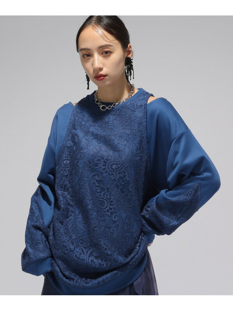 レースレイヤードビッグスウェット HARE ハレ トップス スウェット・トレーナー ブルー ブラック【送料無料】[Rakuten Fashion]のサムネイル