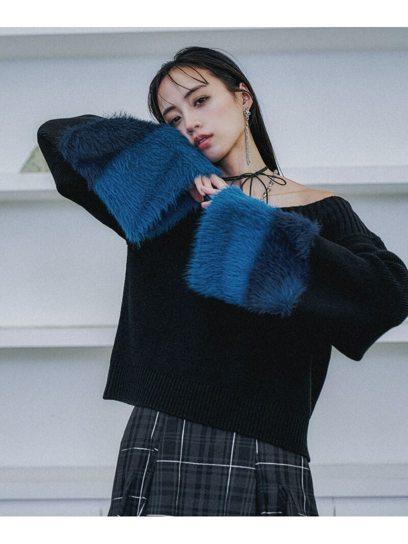 ソデファーワンショルニット HARE ハレ トップス ニット レッド ホワイト ブラック【送料無料】[Rakuten Fashion]