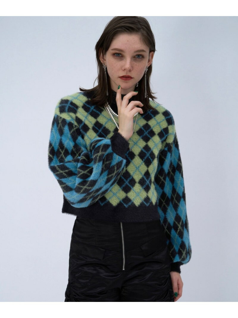 ハイショクアーガイルガラニット HARE ハレ トップス ニット ブラック ブルー【先行予約】*【送料無料】[Rakuten Fashion]