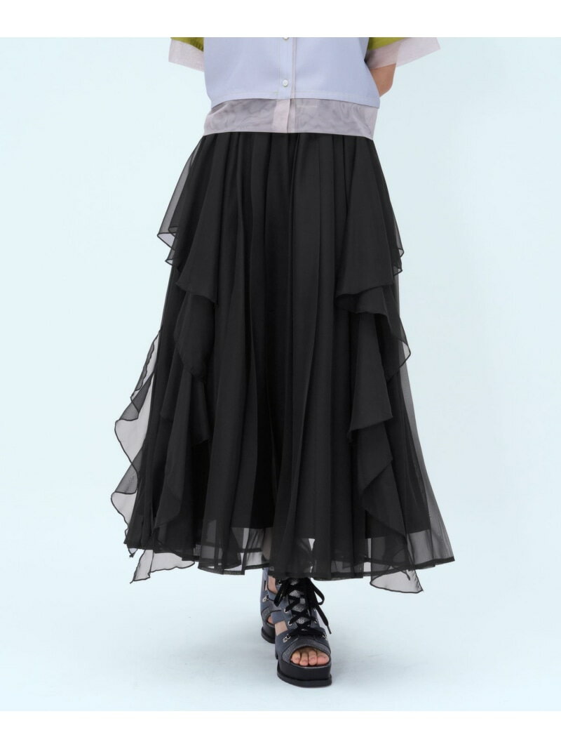 Sheer Frill Pleated Skirt by HARE (Long/Maxi Skirt) - Red, Black, Blue [Free Shipping] [Rakuten Fashion]