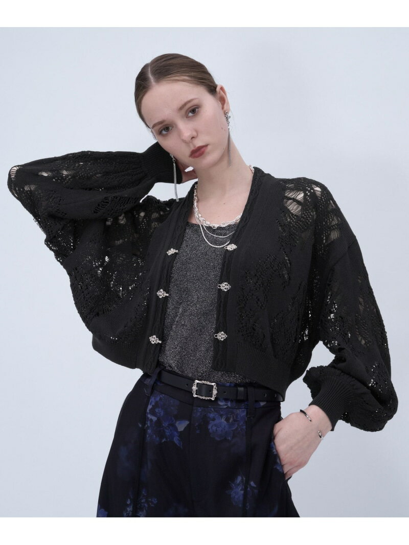 スカシアミチャイナニットカーディガン HARE ハレ トップス ニット ブルー グレー ブラック【先行予約】*【送料無料】[Rakuten Fashion]