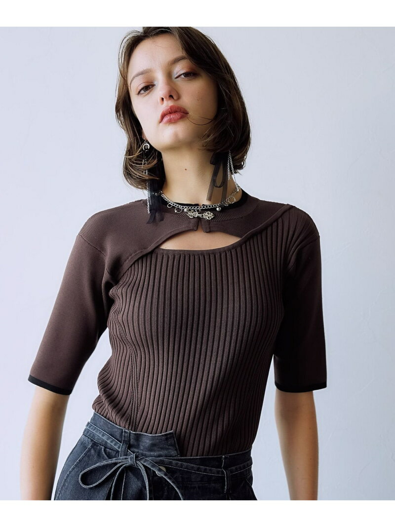 フロントアキチャイナリブニット HARE ハレ トップス ニット ブラック ブルー ブラウン【送料無料】[Rakuten Fashion]
