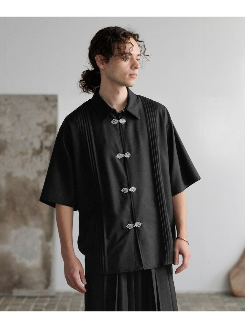 YOSEプリーツメタルボタンシャツ HARE ハレ トップス その他のトップス グレー ブラック【送料無料】[Rakuten Fashion]