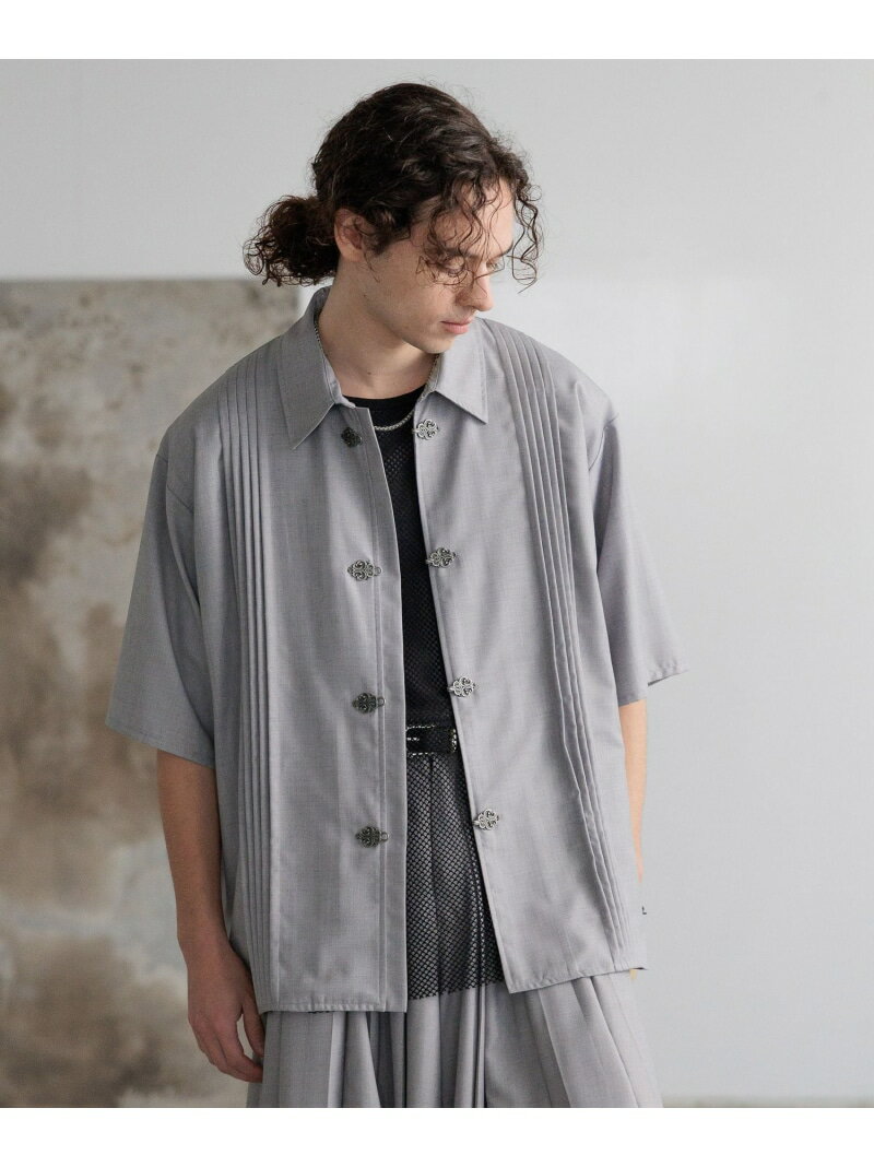 YOSEプリーツメタルボタンシャツ HARE ハレ トップス その他のトップス グレー ブラック【送料無料】[Rakuten Fashion]