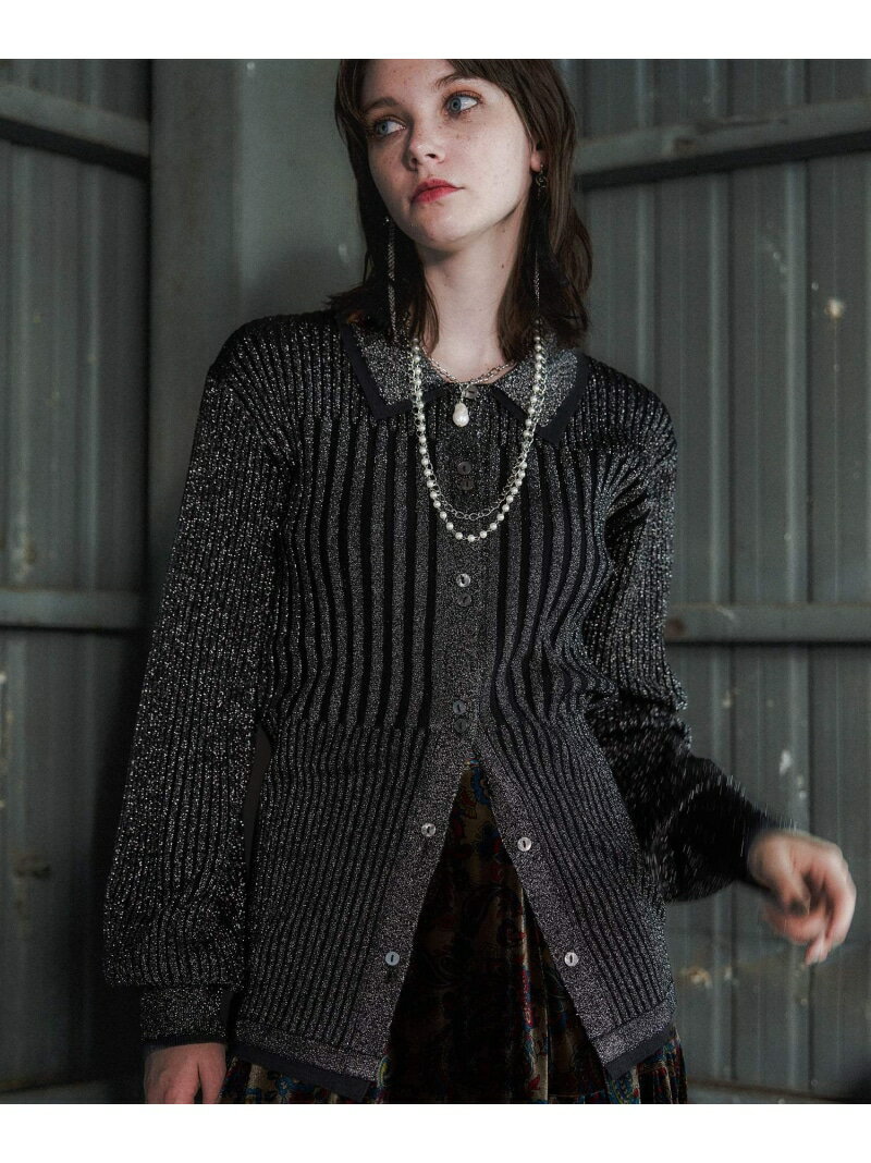 レイヤーシャツラメリブニットカーディガン HARE ハレ トップス カーディガン パープル ブラック ブラウン グリーン【先行予約】*【送料無料】[Rakuten Fashion]