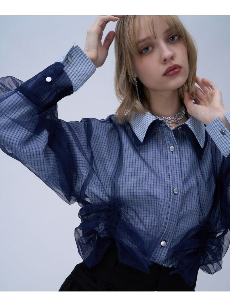 Rakuten - チュールレイヤーチェックシャツ HARE ハレ トップス シャツ・ブラウス ブラック ブルー【送料無料】[Rakuten Fashion]
