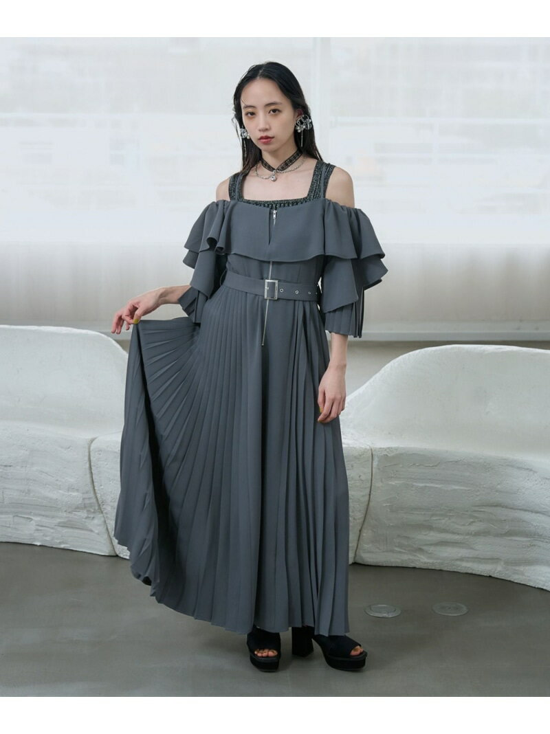 Rakuten - 【SALE／29%OFF】オフショルZIPプリーツワンピース HARE ハレ ワンピース・ドレス ワンピース ベージュ ブラック ブルー【RBA_E】【送料無料】[Rakuten Fashion]