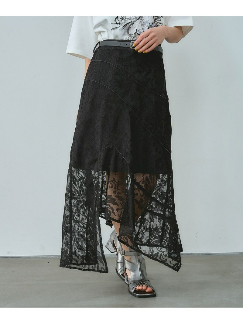 メッシュジャガードアシメスカート HARE ハレ スカート ロング・マキシスカート ホワイト ブラック【先行予約】*【送料無料】[Rakuten Fashion]