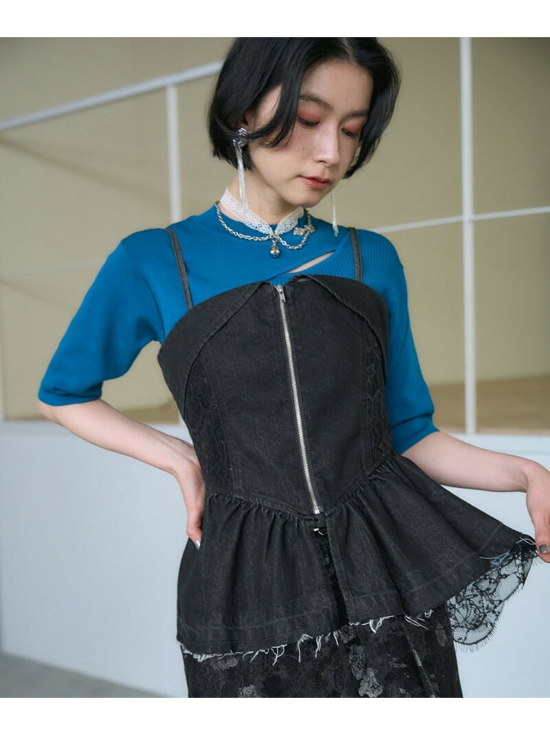 乐天商城 - デニムレースビスチェ HARE ハレ トップス ベスト・ジレ ネイビー ブラック【送料無料】[Rakuten Fashion]