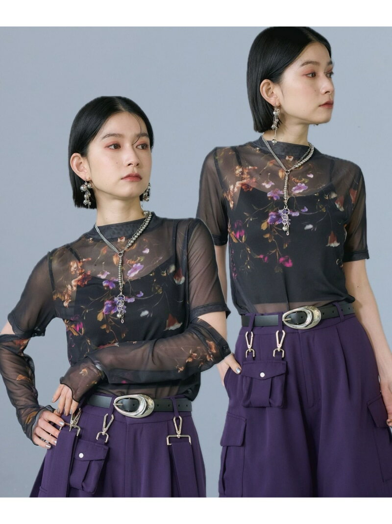 2WAYフラワーガラシアートップス HARE ハレ トップス カットソー・Tシャツ ブラック ネイビー【先行予約】*【送料無料】[Rakuten Fashion]