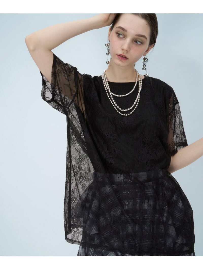 Rakuten - レースレイヤーTシャツ HARE ハレ トップス カットソー・Tシャツ ブラック ブルー【送料無料】[Rakuten Fashion]
